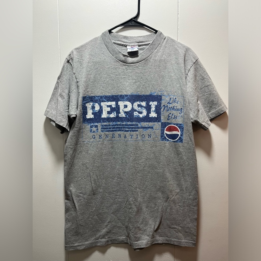 Vintage Pepsi Shirt Adult Small-Medium Gray Short Sleeve 90s Made in USA